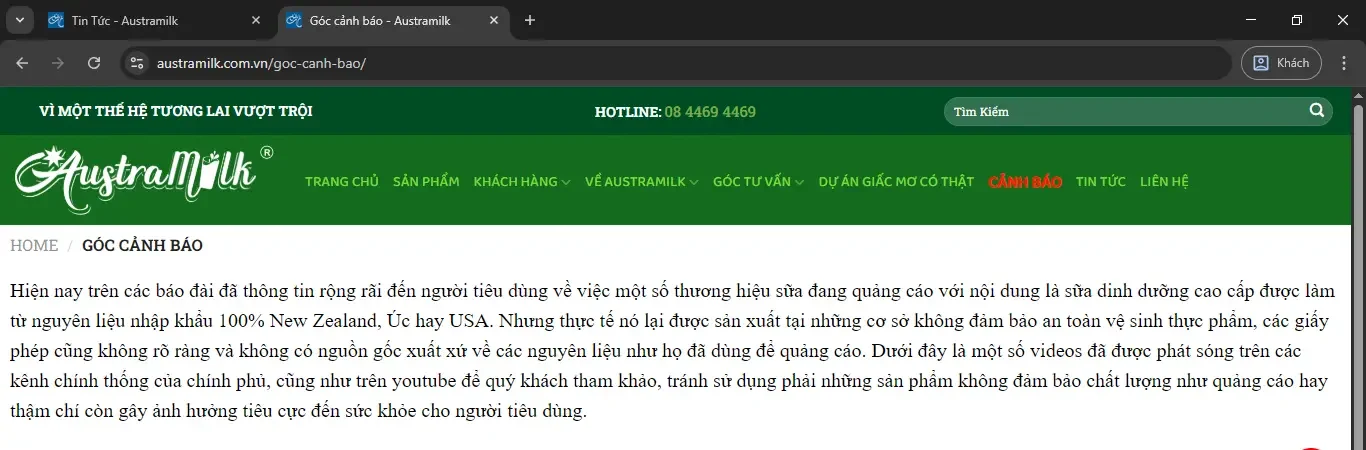 austramilkaus goc canh bao Austramilk – Cảnh Báo Hàng Giả, Làm Sao Bảo Vệ Sức Khỏe và Niềm Tin Người Tiêu Dùng?